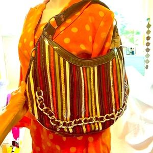 New! NWT Colorful tote bag w/metal accents striped purse with pockets Vintage